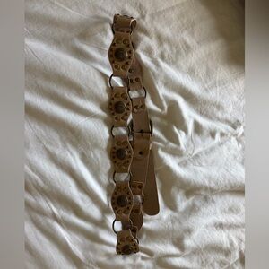 Stylish Tan Leather Belt with Decorative Accents